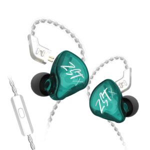 concept kart kz zst x wired iem earphone with mic, hybrid balance armature with dynamic (1ba+1dd) in ear monitor earbuds/headphones with detachable cable for musician audiophile (zstx with mic, cyan)