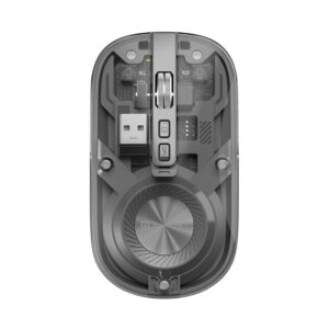 portronics toad 8 transparent wireless bluetooth mouse with dual wireless (bt + 2.4 ghz), rechargeable battery, noise free clicking, show/hide desktop, multi device pair, adjust sensitivity (grey)